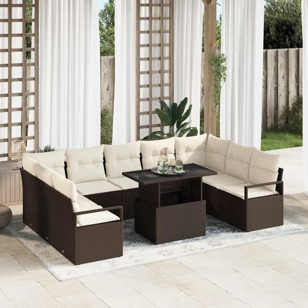 Tuin Sofa Set met opslag 10 pcs Bruin Poly riet vidaXL