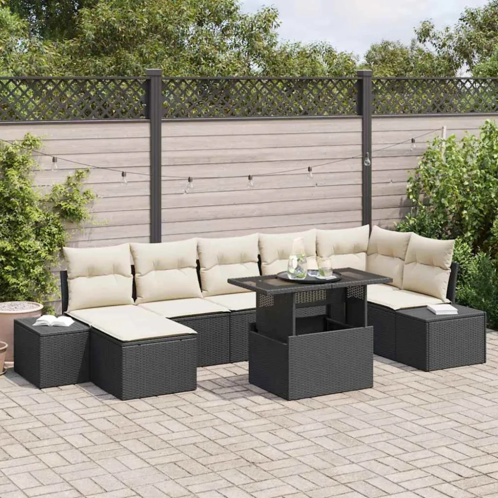 Tuin Sofa Set met opslag 8 pcs Zwart Poly riet vidaXL