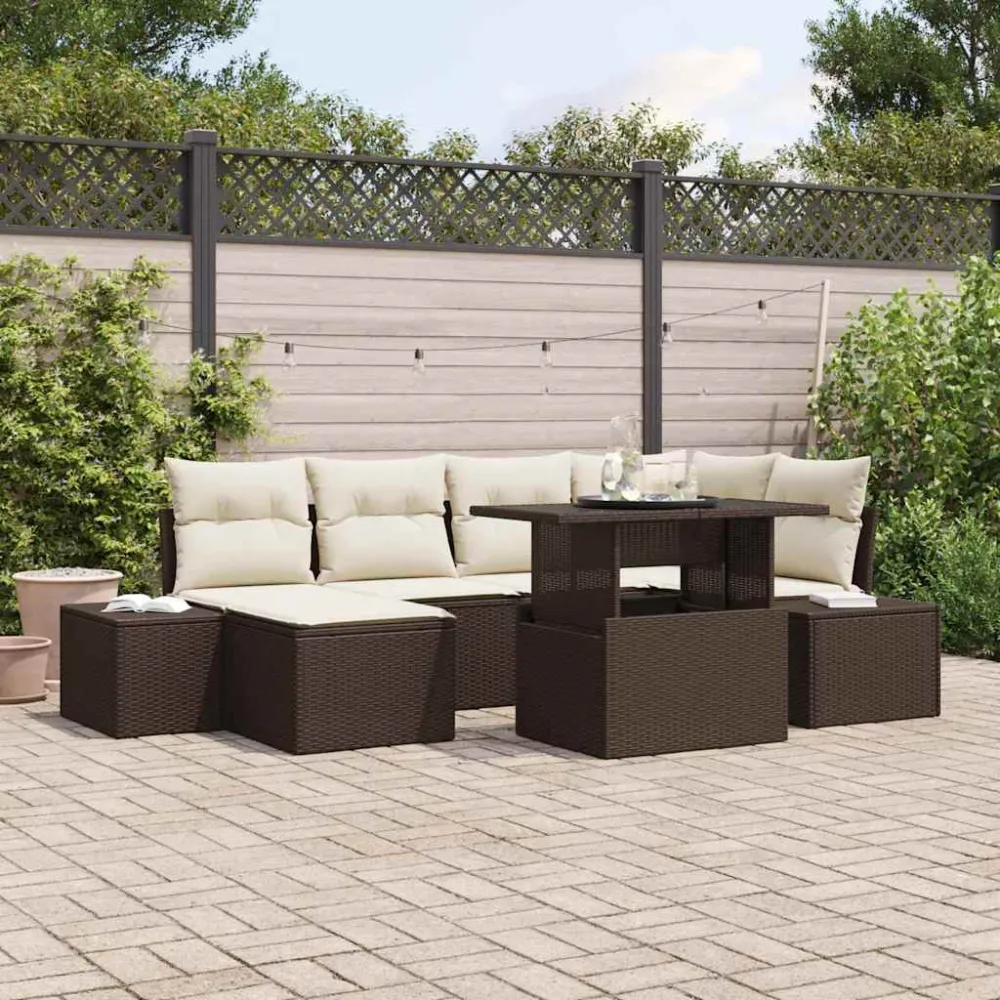 Tuin Sofa Set met opslag 7 pcs Bruin Poly riet vidaXL