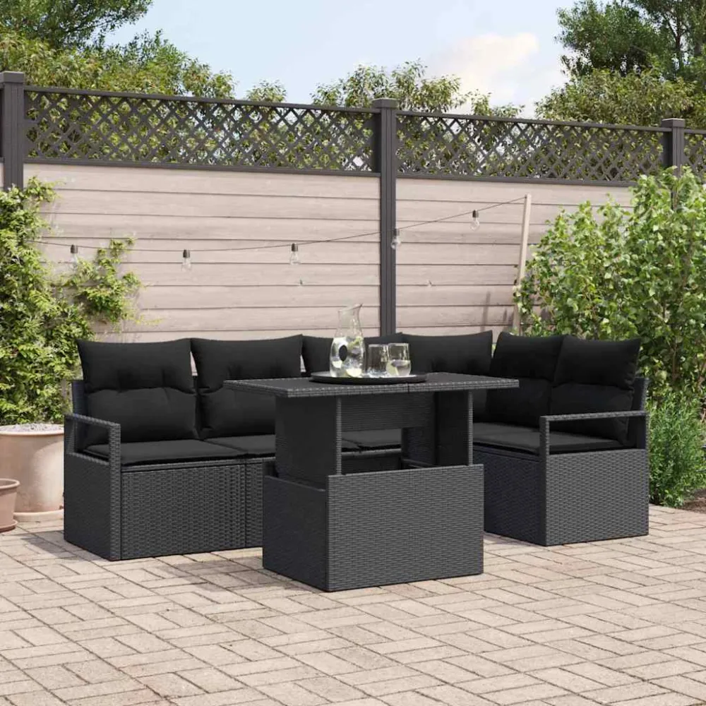 Tuin Sofa Set met opslag 6 pcs Zwart Poly riet vidaXL