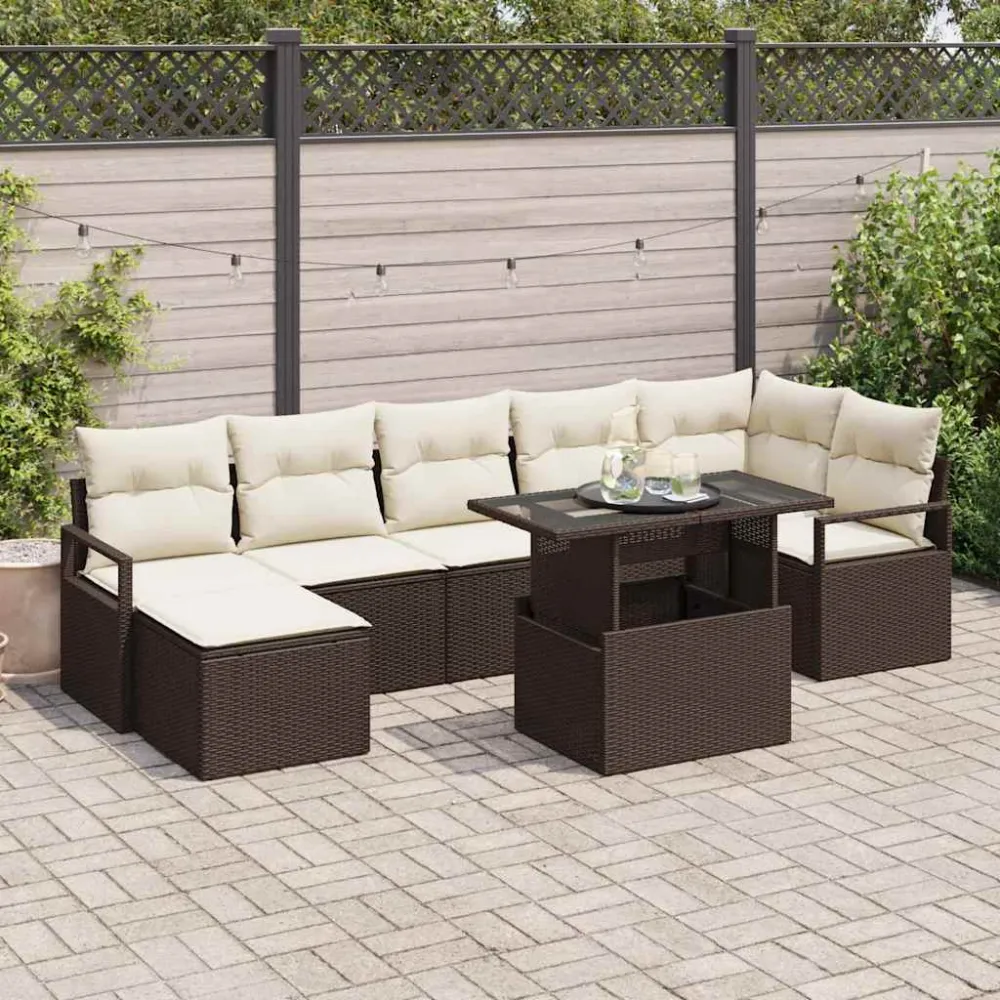 Tuin Sofa Set met opslag 8 pcs Bruin Poly riet vidaXL