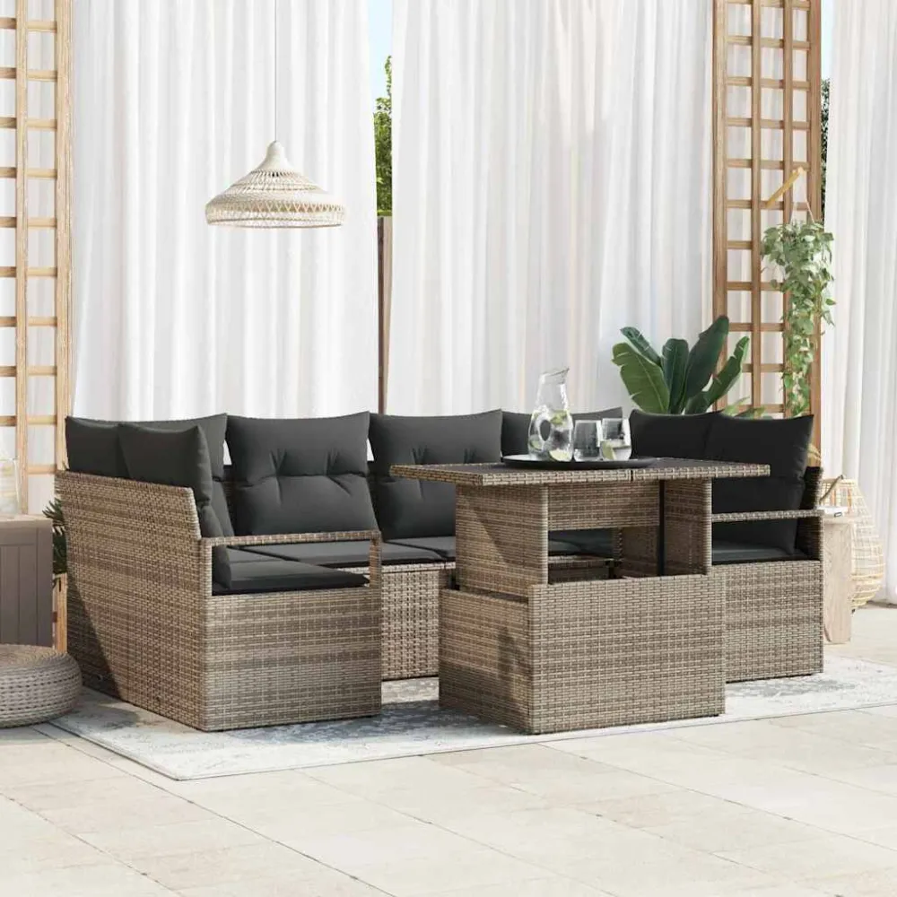 Tuin Sofa Set met opslag 7 pcs Grijs Poly riet vidaXL