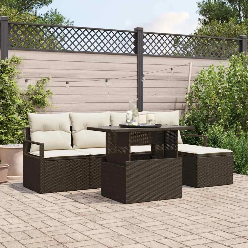 Tuin Sofa Set met opslag 6 pcs Bruin Poly riet vidaXL