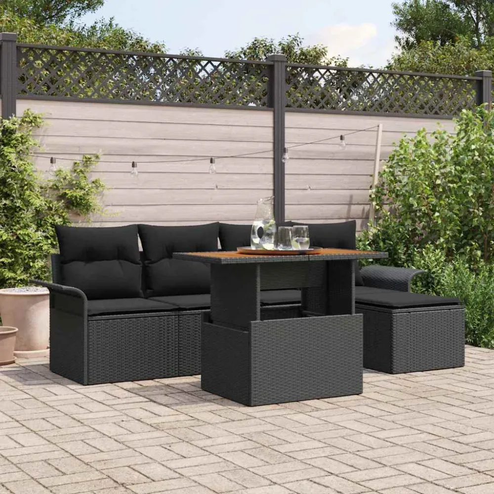 Tuin Sofa Set met opslag 6 pcs Zwart Poly riet vidaXL