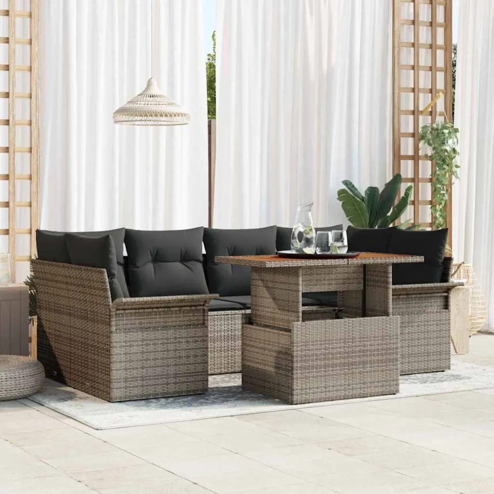 Tuin Sofa Set met opslag 7 pcs Grijs Poly riet vidaXL