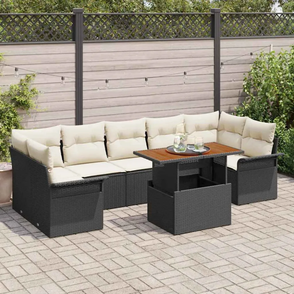 Tuin Sofa Set met opslag 8 pcs Zwart Poly riet vidaXL
