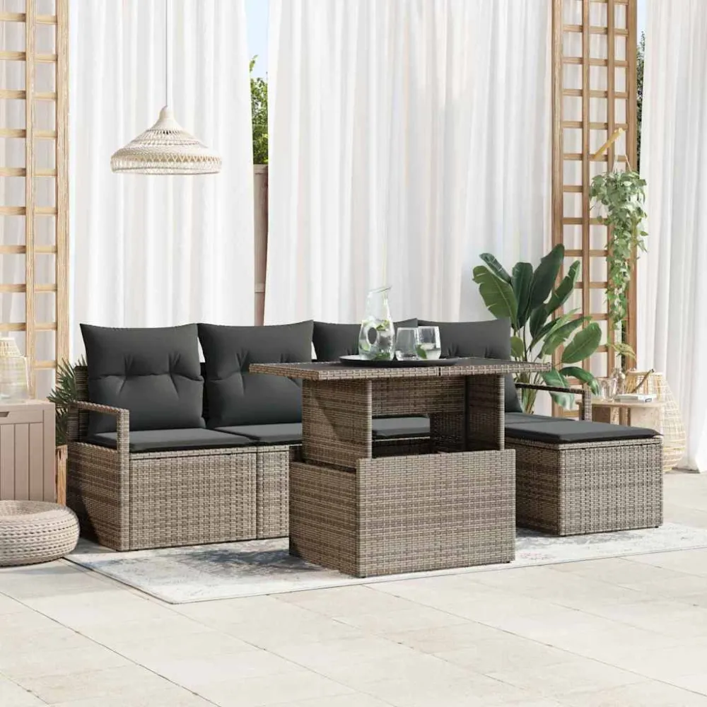 Tuin Sofa Set met opslag 6 pcs Grijs Poly riet vidaXL