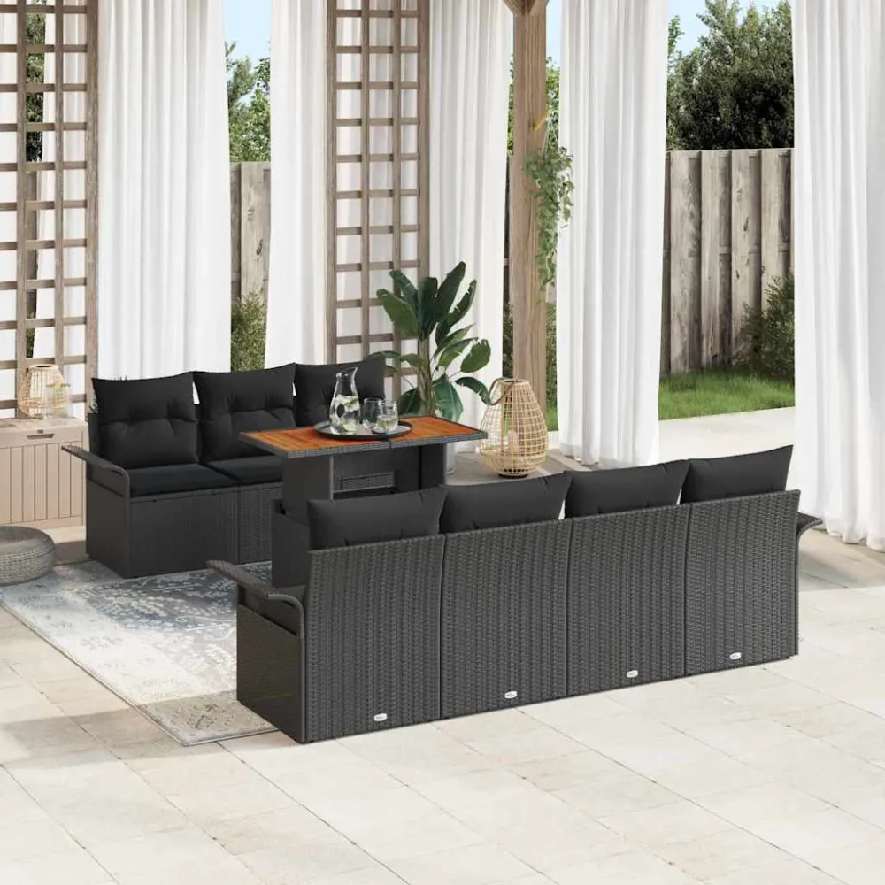 Tuin Sofa Set met opslag 8 pcs Zwart Poly riet vidaXL