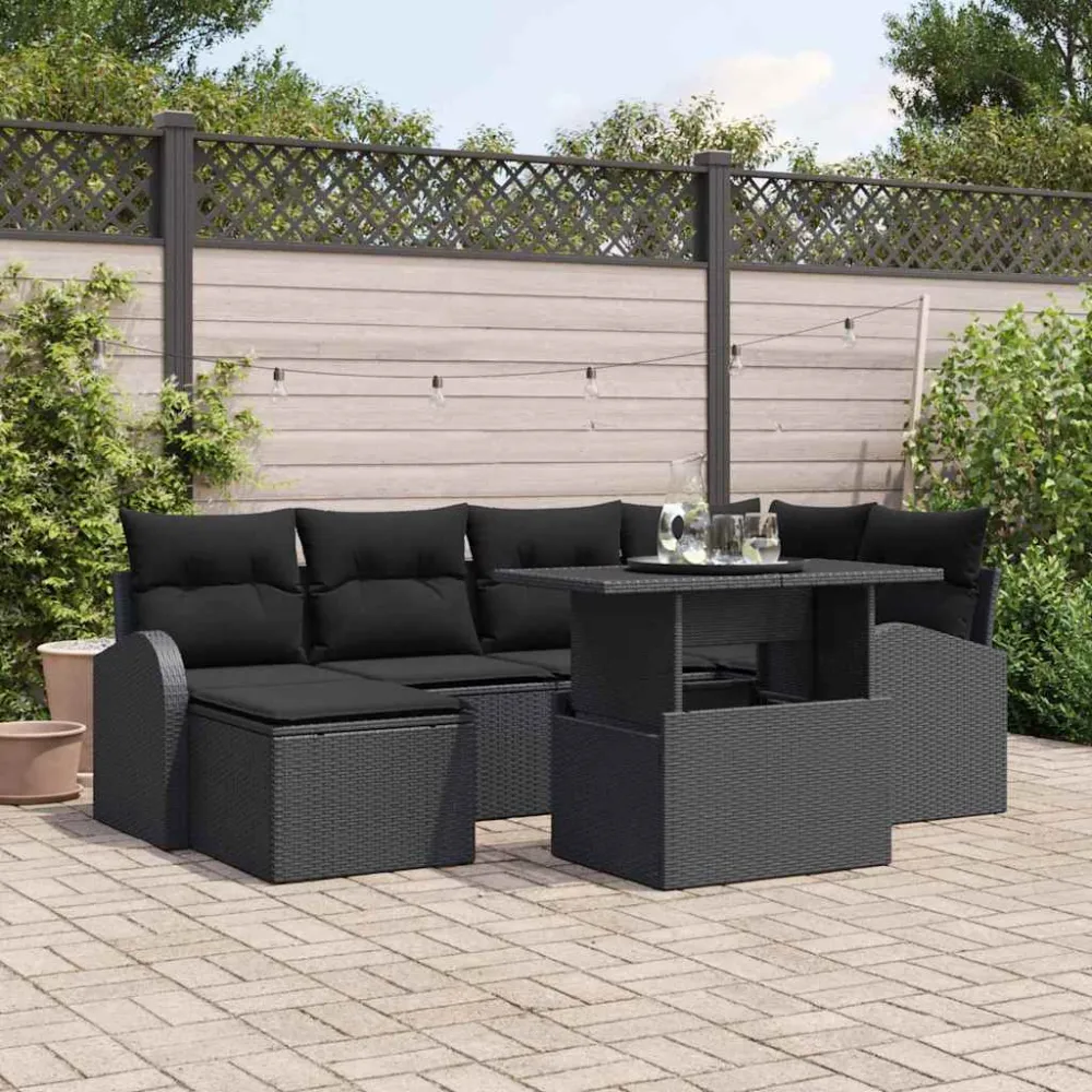 Tuin Sofa Set met opslag 7 pcs Zwart Poly riet vidaXL