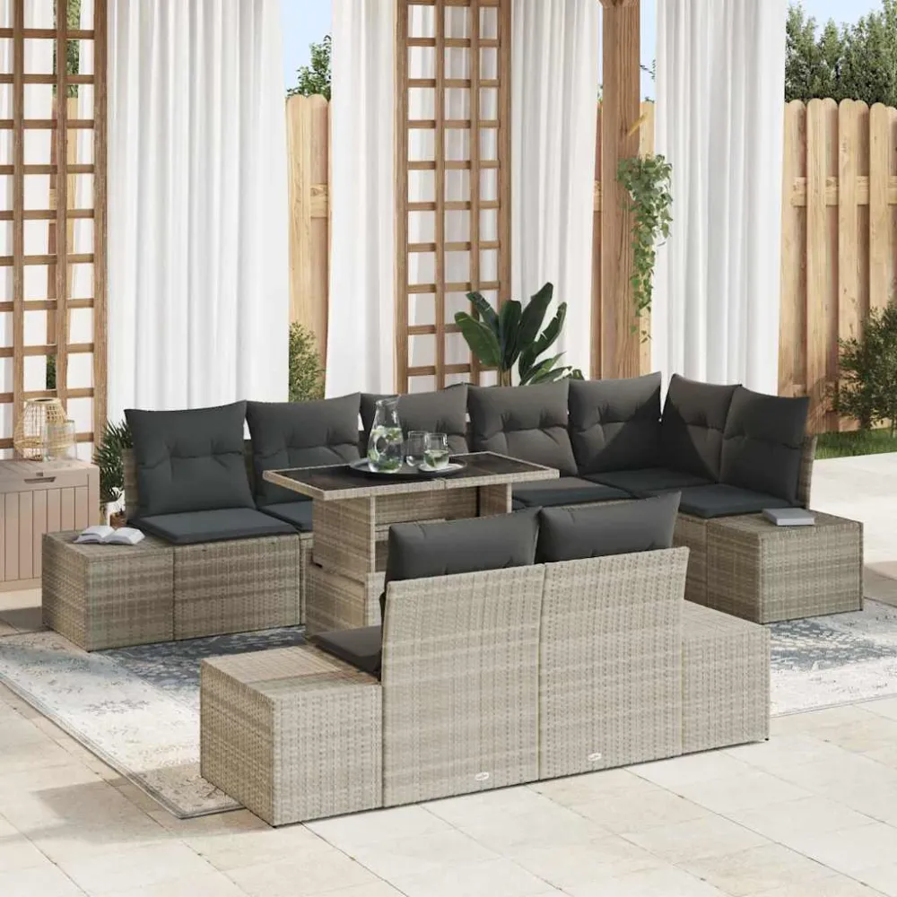 Tuin Sofa Set met opslag 9 pcs Lichtgrijs Poly riet vidaXL