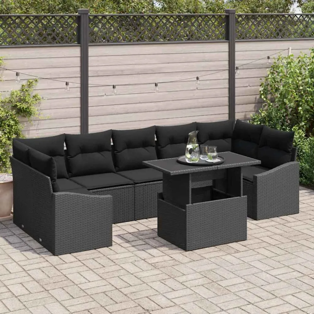 Tuin Sofa Set met opslag 8 pcs Zwart Poly riet vidaXL