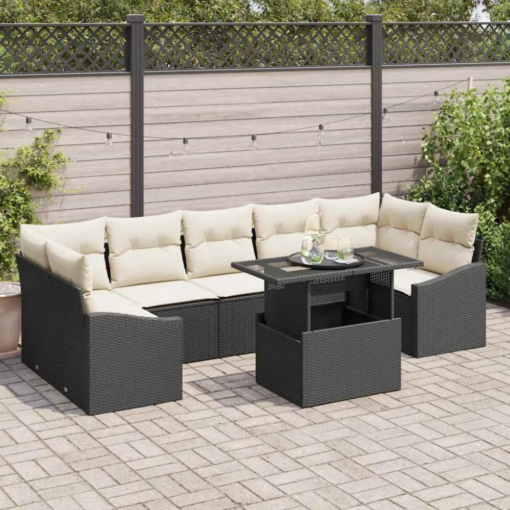 Tuin Sofa Set met opslag 8 pcs Zwart Poly riet vidaXL