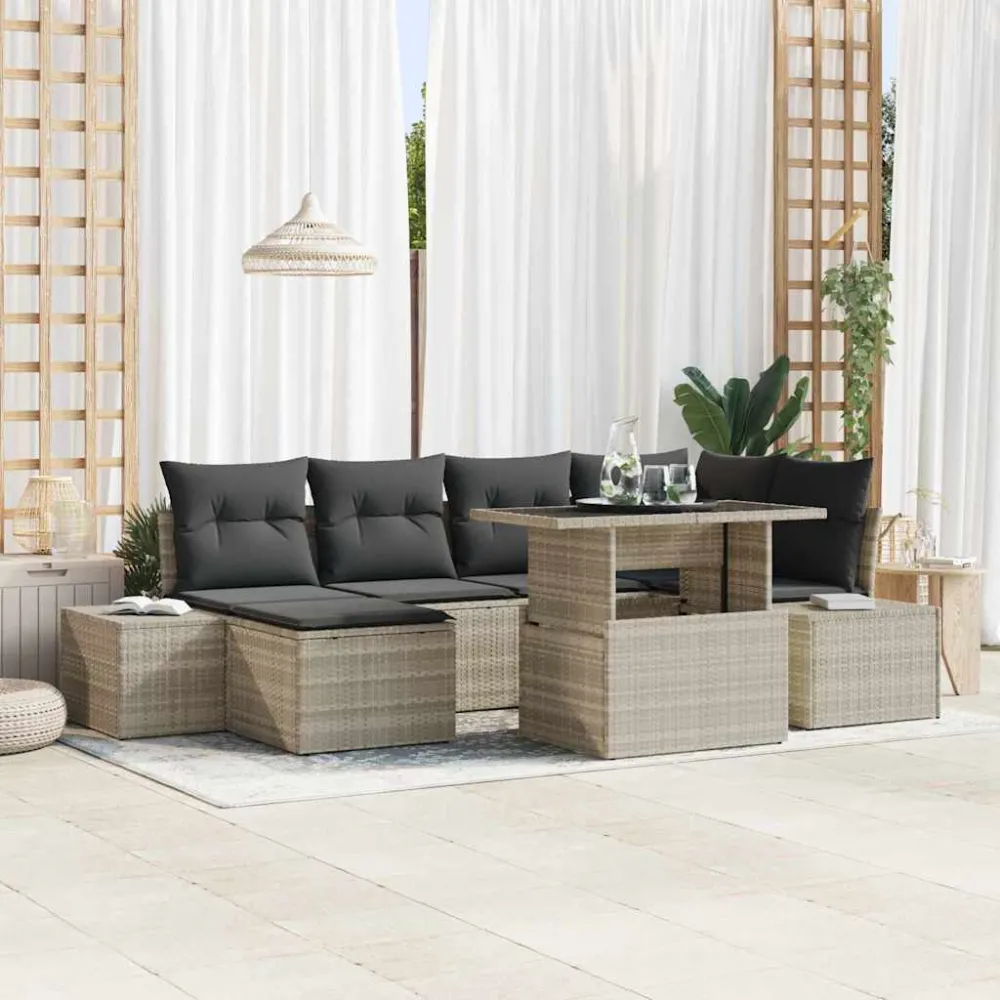 Tuin Sofa Set met opslag 7 pcs Lichtgrijs Poly riet vidaXL