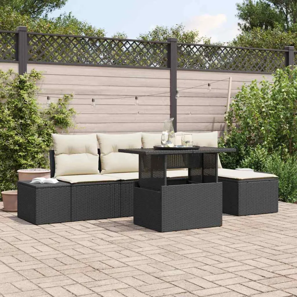 Tuin Sofa Set met opslag 6 pcs Zwart Poly riet vidaXL