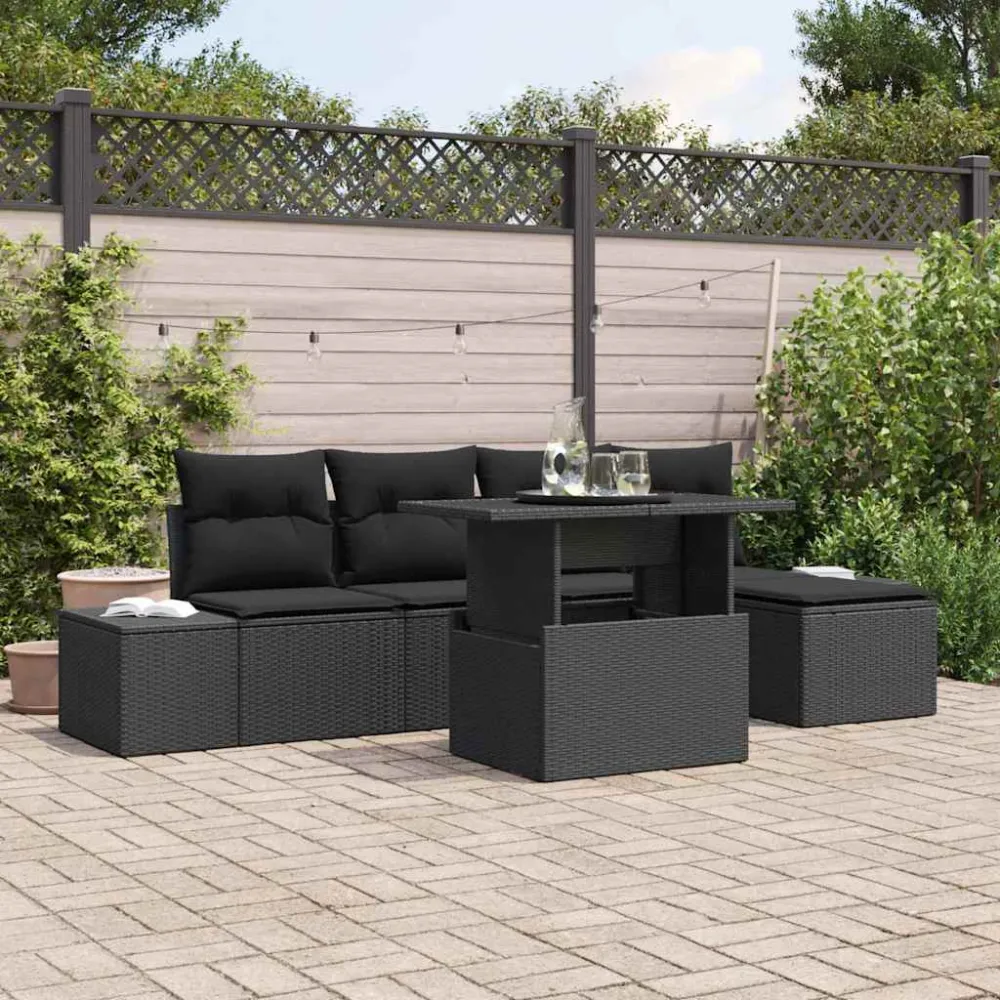 Tuin Sofa Set met opslag 6 pcs Zwart Poly riet vidaXL