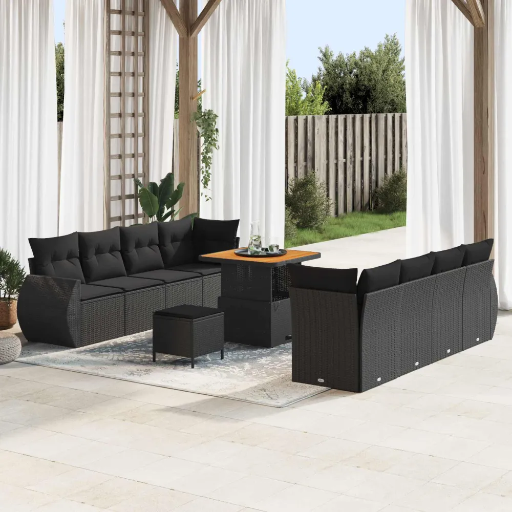 Tuin Sofa Set met opslag 11 pcs Zwart Poly riet vidaXL