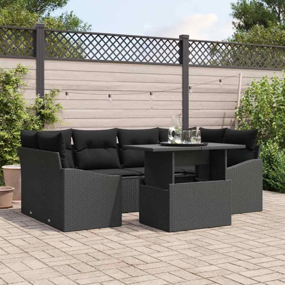 Tuin Sofa Set met opslag 7 pcs Zwart Poly riet vidaXL