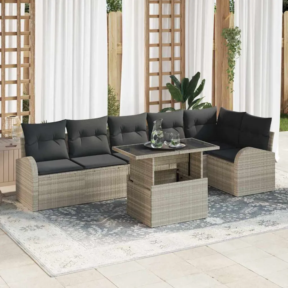 Tuin Sofa Set met opslag 7 pcs Lichtgrijs poly rattan vidaXL