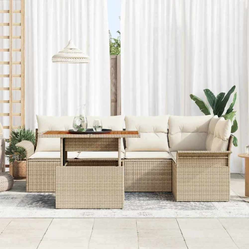 Tuin Sofa Set met opslag 6 pcs Beige Poly riet vidaXL