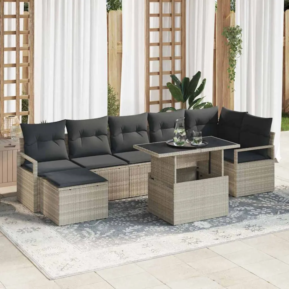 Tuin Sofa Set met opslag 8 pcs Lichtgrijs Poly riet vidaXL