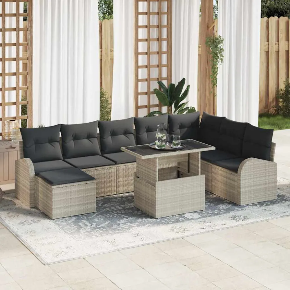 Tuin Sofa Set met opslag 9 pcs Lichtgrijs Poly riet vidaXL
