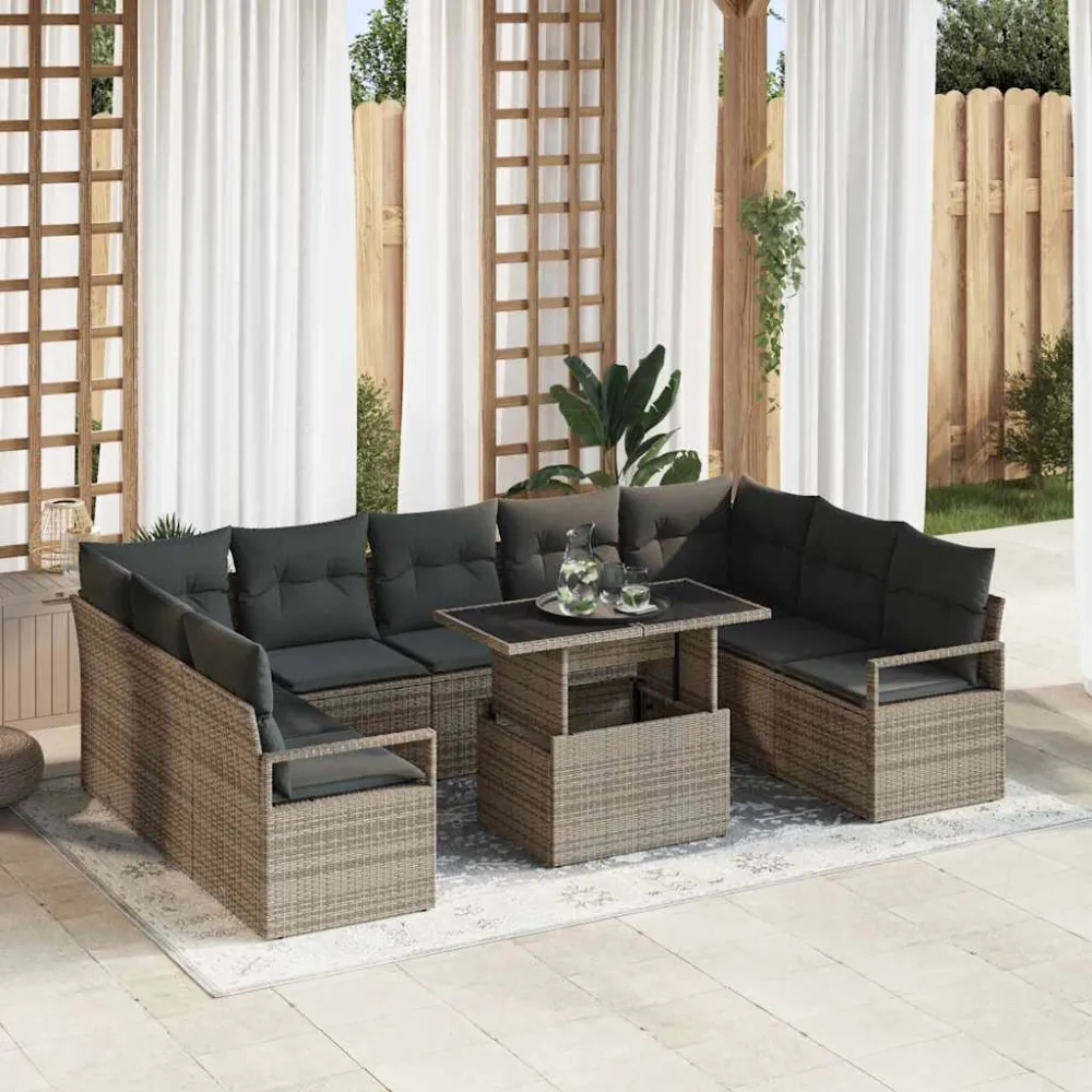 Tuin Sofa Set met opslag 10 pcs Grijs Poly riet vidaXL