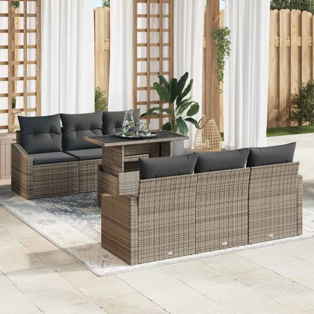 Tuin Sofa Set met opslag 7 pcs Grijs Poly riet vidaXL