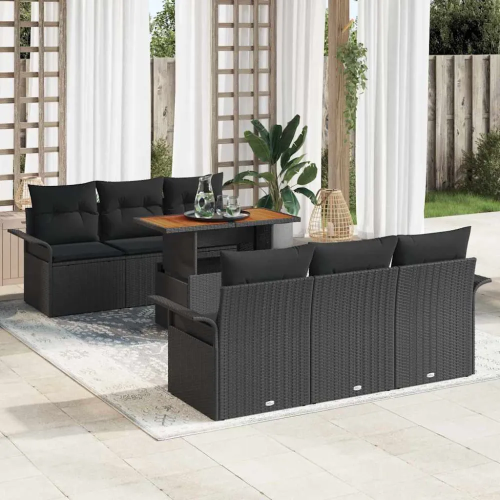 Tuin Sofa Set met opslag 7 pcs Zwart Poly riet vidaXL