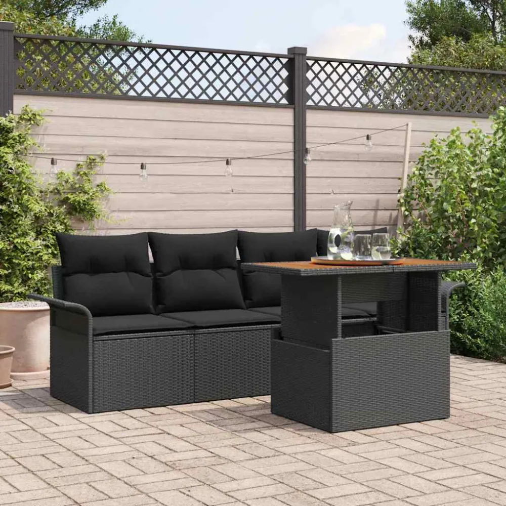 Tuin Sofa Set met opslag 5 pcs Zwart Poly riet vidaXL