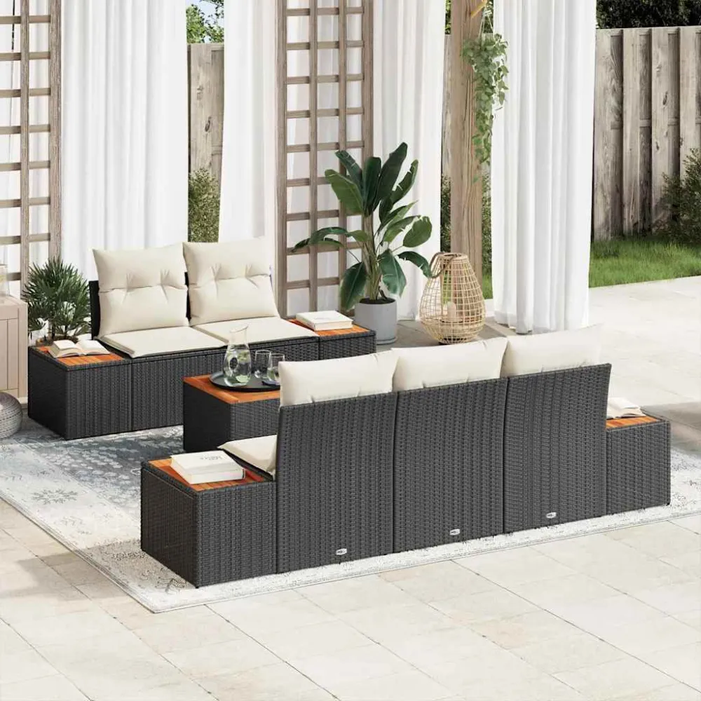 Tuin Sofa Set met opslag 6 pcs Zwart Poly riet vidaXL