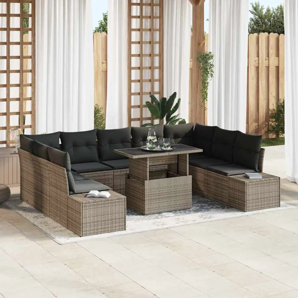 Tuin Sofa Set met opslag 10 pcs Grijs Poly riet vidaXL