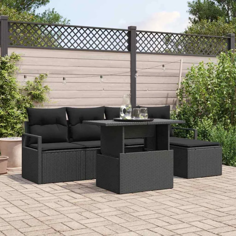 Tuin Sofa Set met opslag 6 pcs Zwart Poly riet vidaXL
