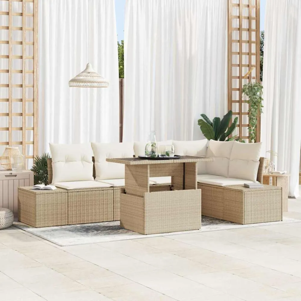 Tuin Sofa Set met opslag 6 pcs Beige Poly riet vidaXL