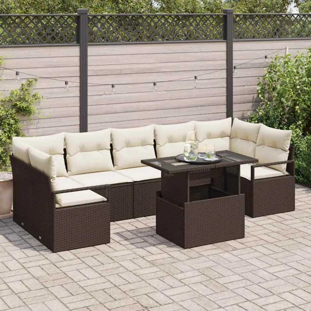 Tuin Sofa Set met opslag 8 pcs Bruin Poly riet vidaXL