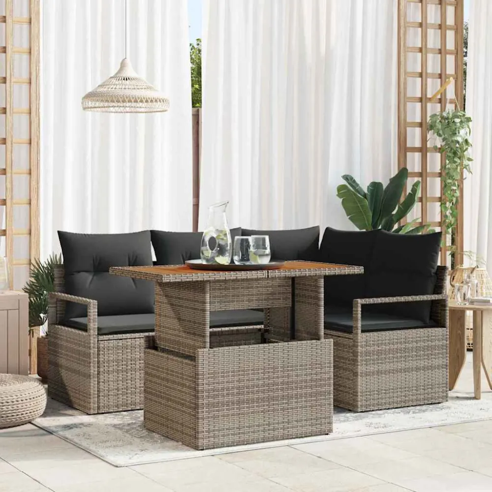 Tuin Sofa Set met opslag 5 pcs Grijs Poly riet vidaXL