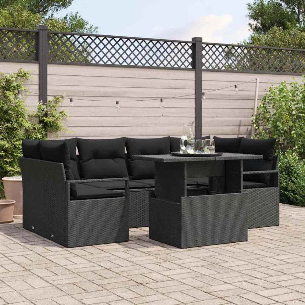 Tuin Sofa Set met opslag 7 pcs Zwart Poly riet vidaXL