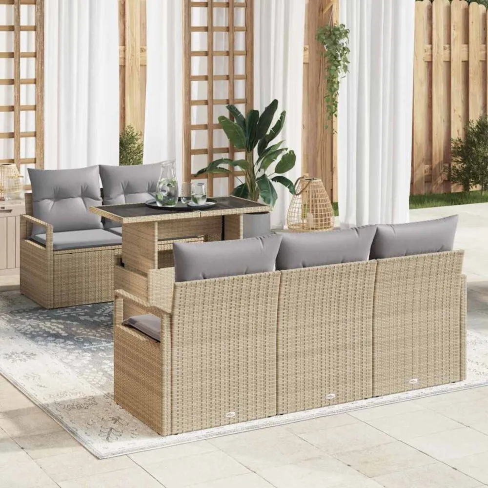 Tuin Sofa Set met opslag 6 pcs Beige en Licht Grijs poly rattan vidaXL