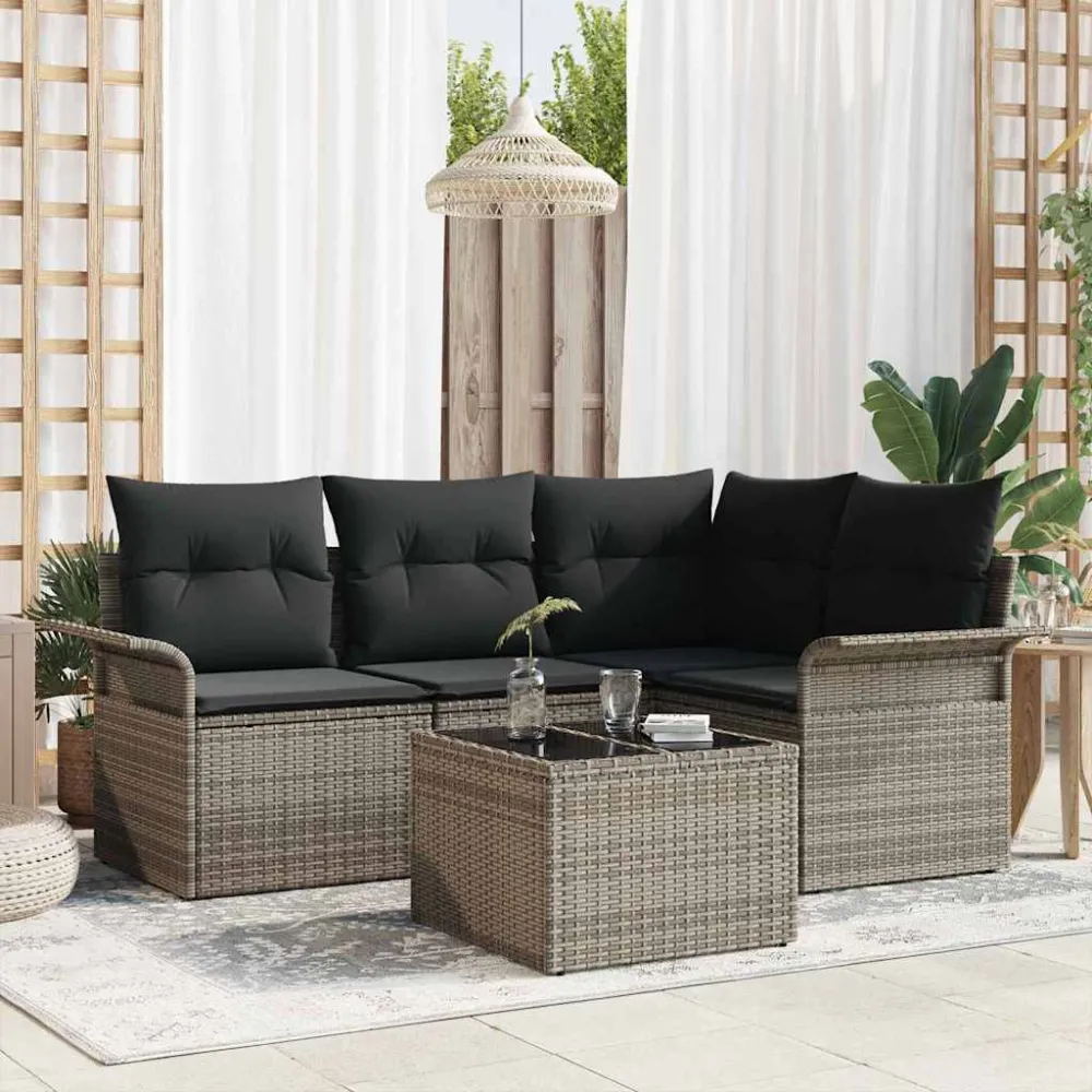 Tuin Sofa Set met opslag 5 pcs Grijs poly rattan vidaXL
