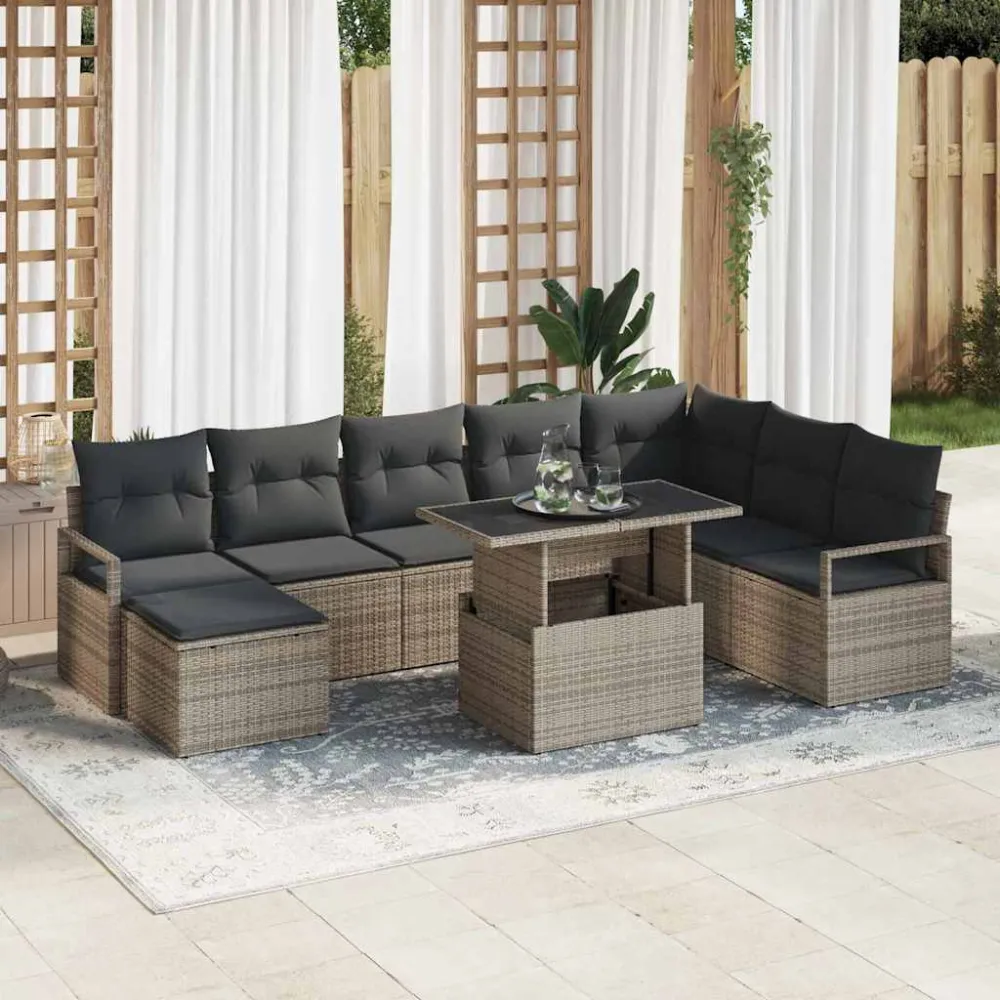 Tuin Sofa Set met opslag 9 pcs Grijs Poly riet vidaXL