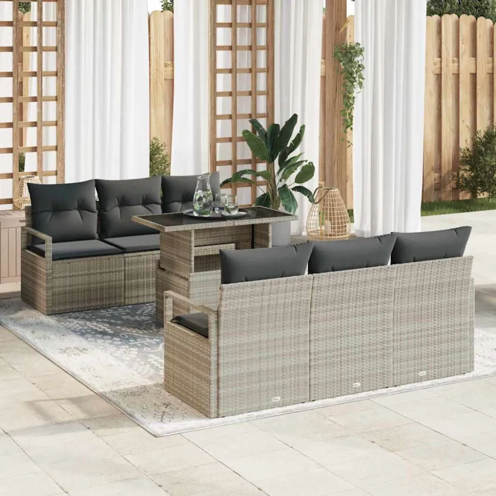 Tuin Sofa Set met opslag 7 pcs Lichtgrijs poly rattan vidaXL