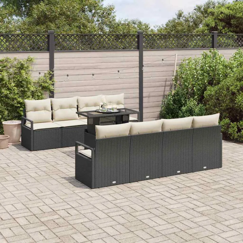 Tuin Sofa Set met opslag 9 pcs Zwart en Crème poly rattan vidaXL