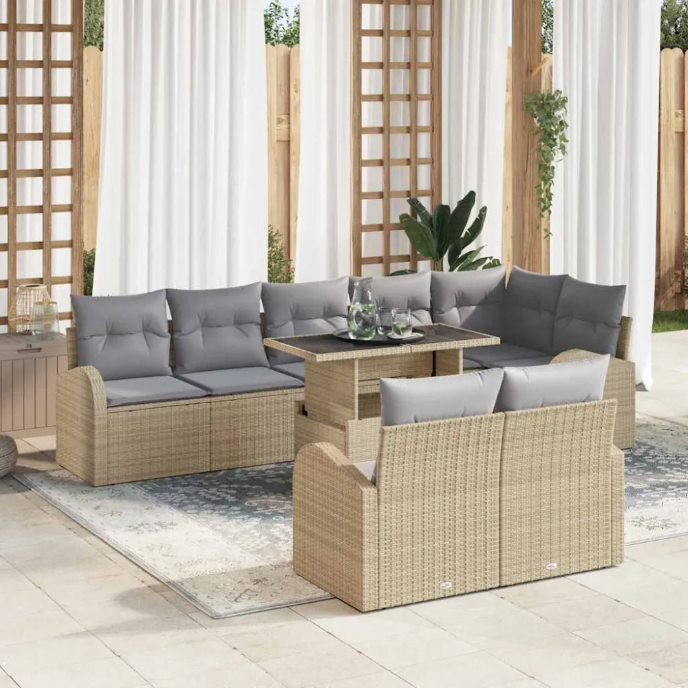 Tuin Sofa Set met opslag 9 pcs Beige en Licht Grijs poly rattan vidaXL
