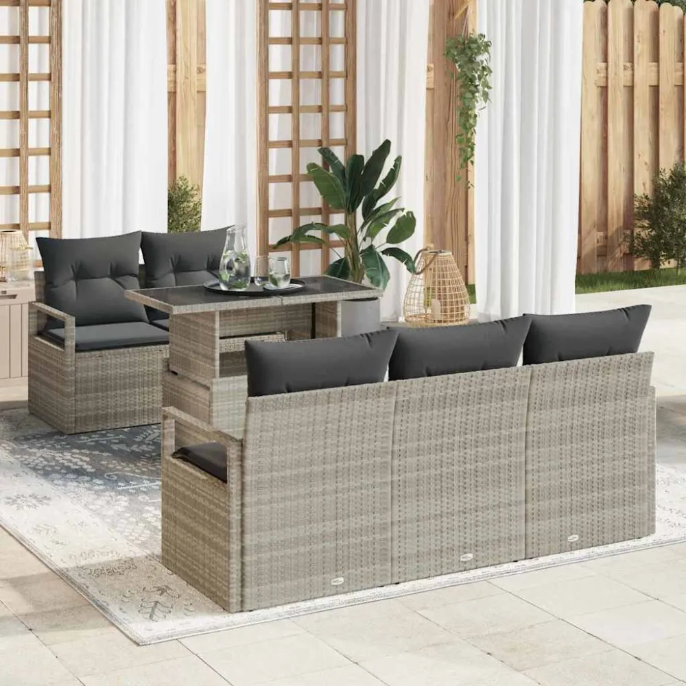 Tuin Sofa Set met opslag 6 pcs Lichtgrijs poly rattan vidaXL