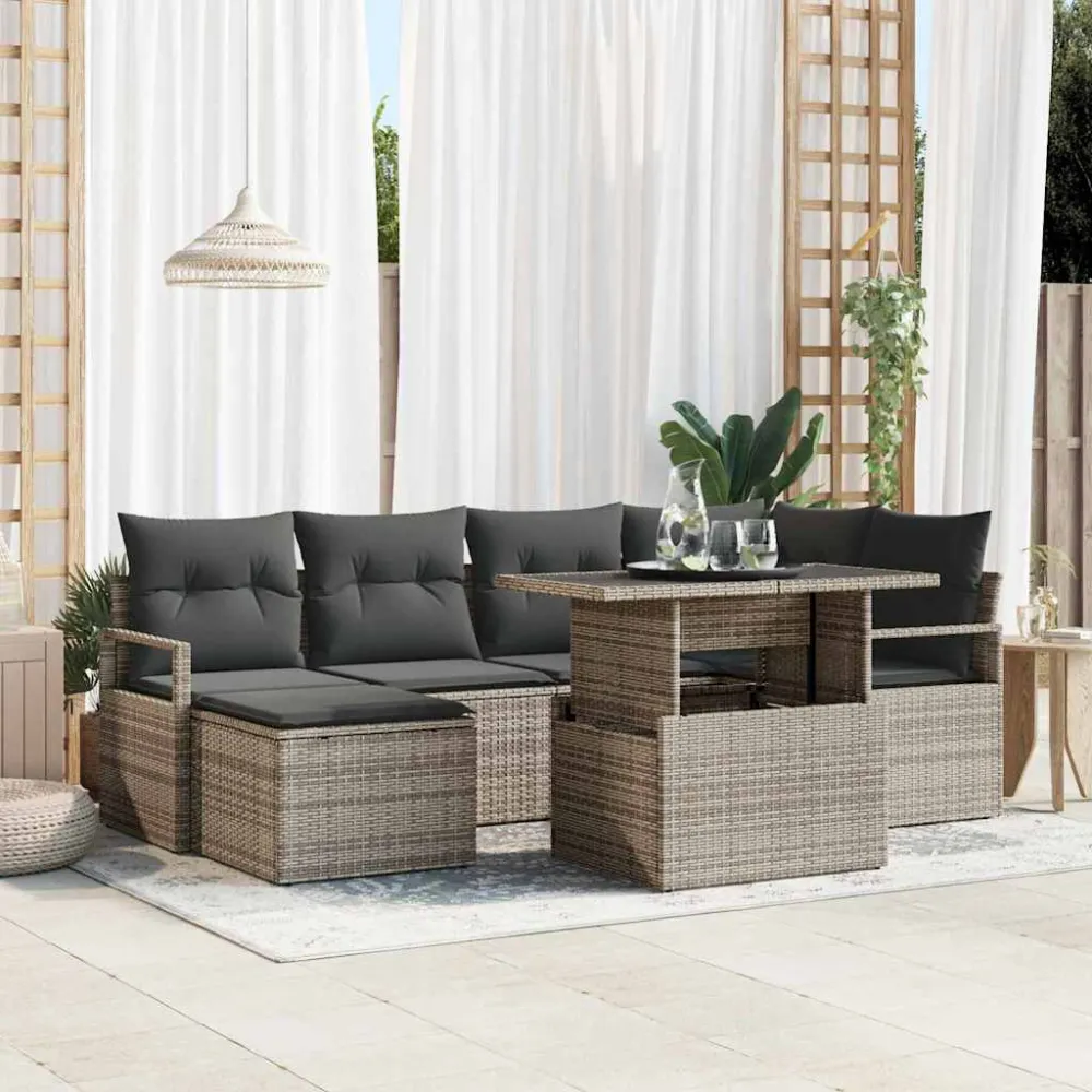 Tuin Sofa Set met opslag 7 pcs Grijs Poly riet vidaXL