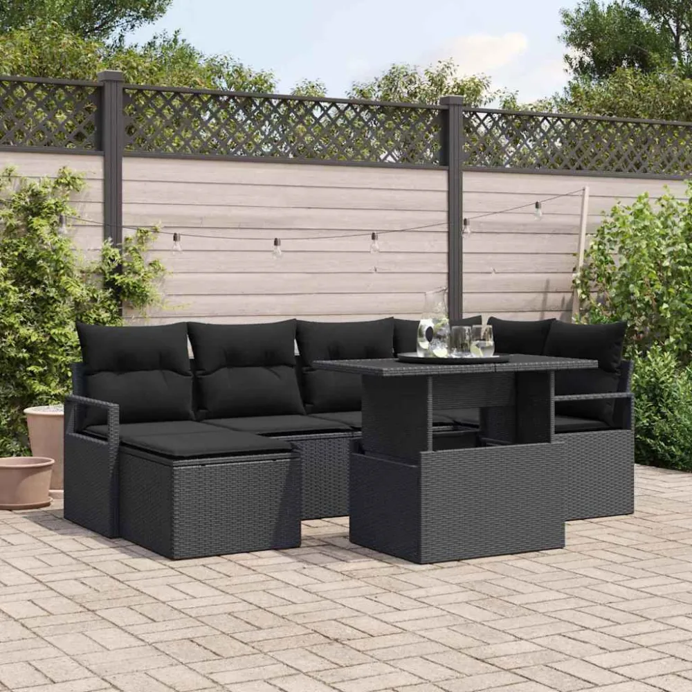 Tuin Sofa Set met opslag 7 pcs Zwart Poly riet vidaXL