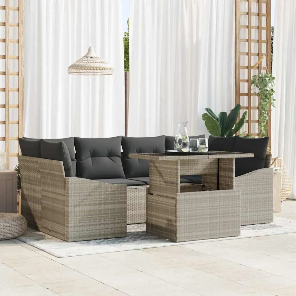 Tuin Sofa Set met opslag 7 pcs Lichtgrijs poly rattan vidaXL
