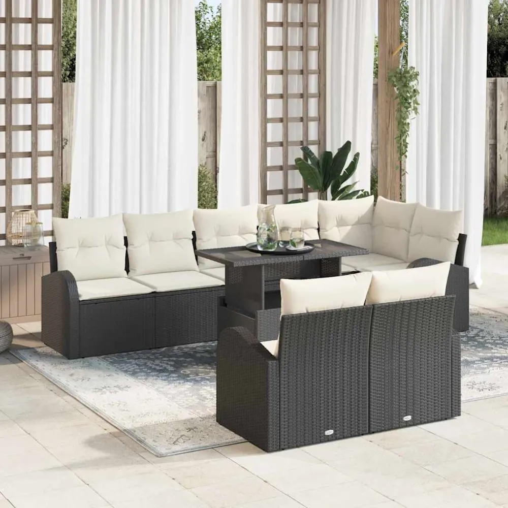 Tuin Sofa Set met opslag 9 pcs Zwart en Crème poly rattan vidaXL