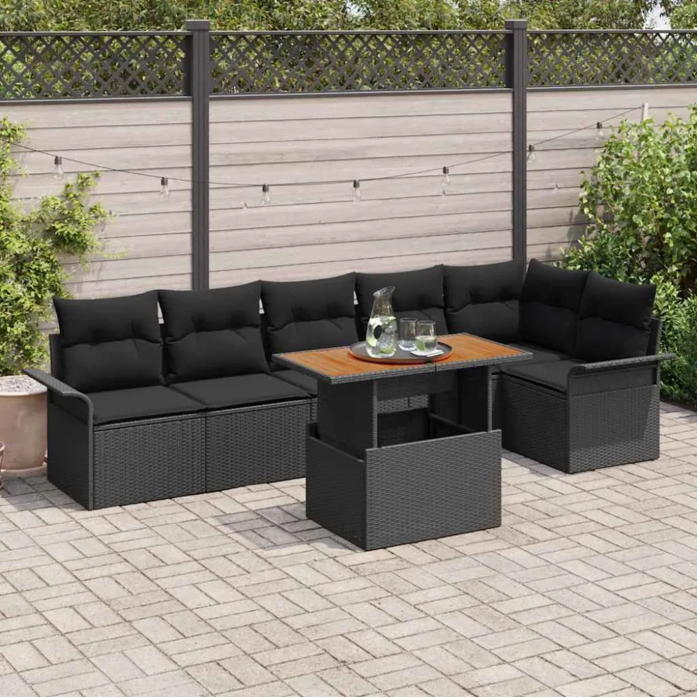 Tuin Sofa Set met opslag 7 pcs Zwart Poly riet vidaXL