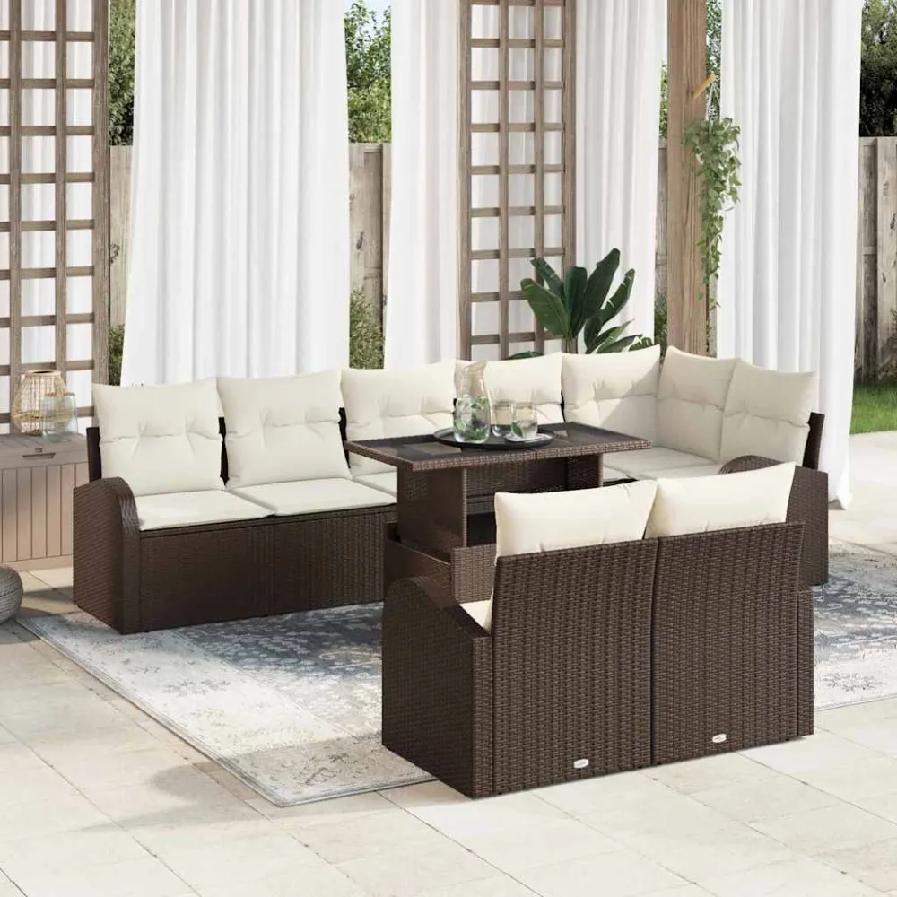 Tuin Sofa Set met opslag 9 pcs Bruin en Crème poly rattan vidaXL
