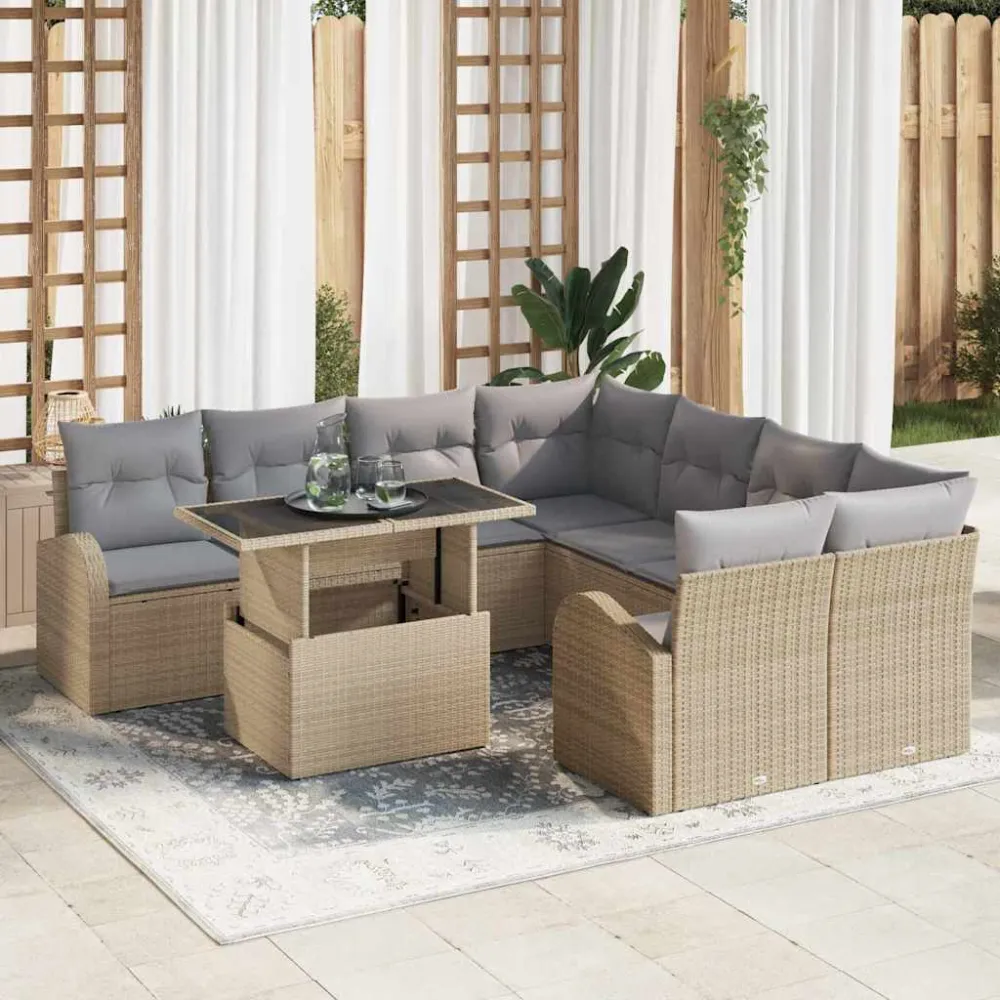 Tuin Sofa Set met opslag 9 pcs Beige poly rattan vidaXL